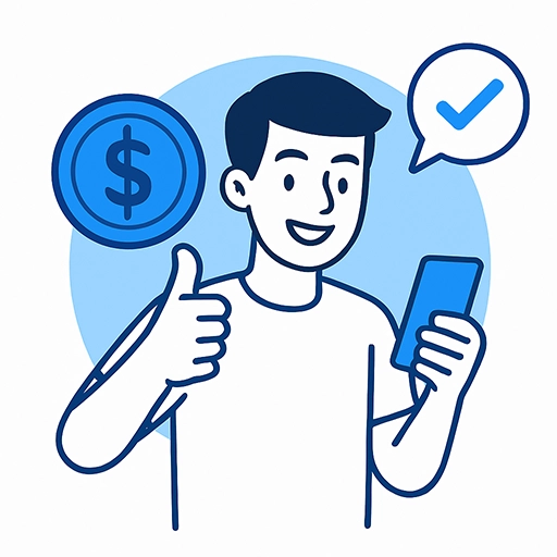 Ilustrasyon ng kabataang gumagamit ng smartphone para magtrabaho online nang flexible at libre.